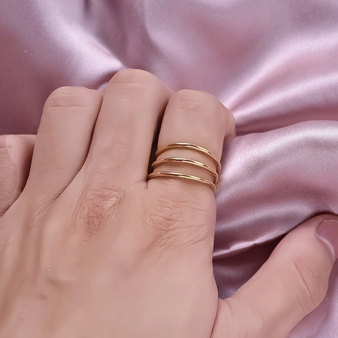 Minimalistischer Dreilagiger Ring 304 Edelstahl 18K Vergoldet Spirale Mehrreihig Poliertes Band Schmuck Damen