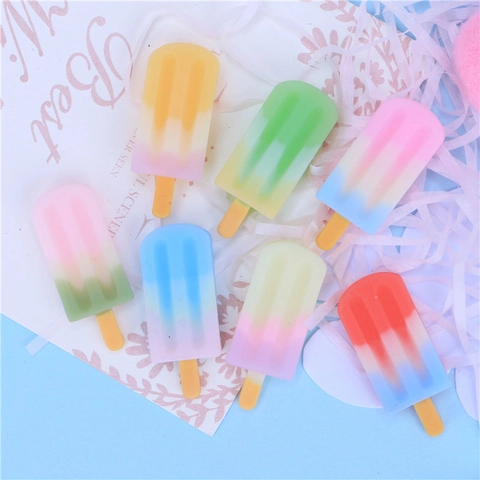 Miniature Popsicle Ice Cream Charms Resin Gradient Color DIY Craft Accessories For Phone Case Decor Food Play Cute