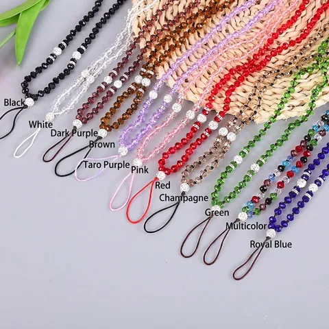 Cordon De Téléphone Perlé En Cristal Dragonne De Cou Anti-Perte Alliage Coloré Strass Charme Fait Main Pour Femmes
