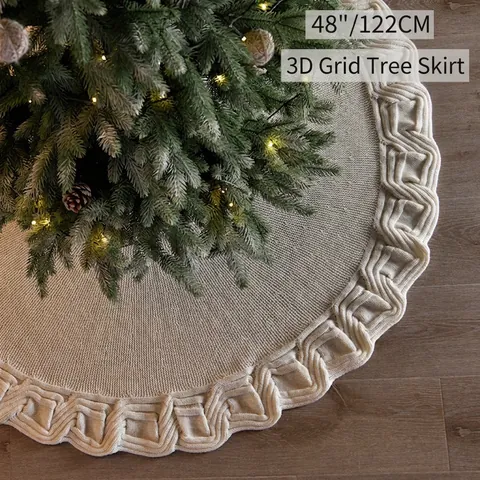 Gestrickte Weihnachtsbaumdecke Acryl Zopfmuster Karo Rund Feiertag Haus Dekoration Ornament Bänder