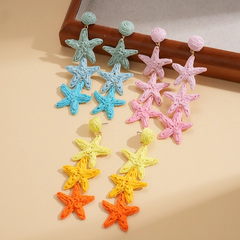 Raffia Gewebte Seestern Tropfenohrringe Mit Silbernem Ohrstecker Boho Sommer Strand Urlaub Handgefertigter Damen Schmuck
