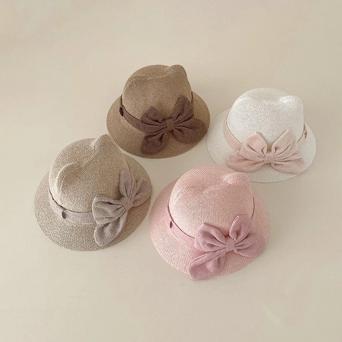 Sombrero de Paja de Verano para Bebé Niñas Lazo Orejas de Gato Protección Solar Sombrero de Playa para Bebés