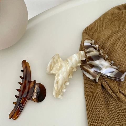 Acetate Hair Claw Clip Marble Tortoiseshell Pattern Korean Minimalist Shark Hairpin For Women Girls Elegant Non Slip Grip