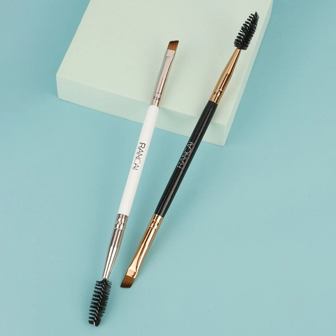 Dubbelzijdige Wenkbrauwborstel En Spoolie Synthetische Vezel Schuine Oogmake-up Tool Professionele Wimperpenseel