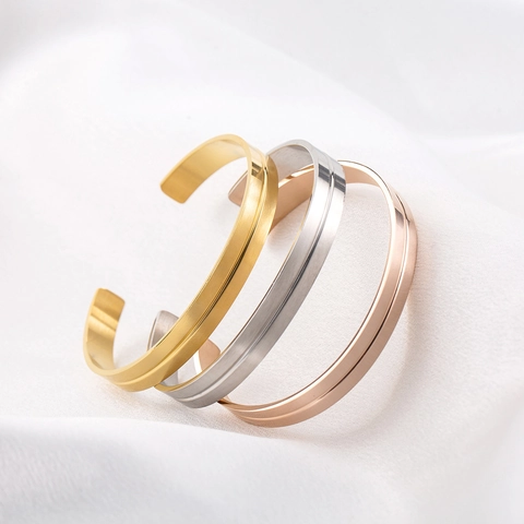 Brazalete De Puño De Acero Inoxidable Minimalista Ranura Geométrica Metal Cepillado Para Hombre
