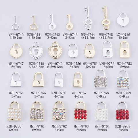 3D Heart Lock And Key Nail Art Decorations Alloy Rhinestone Faux Artificial Pearl Charms For DIY Manicure Jewelry Accessories