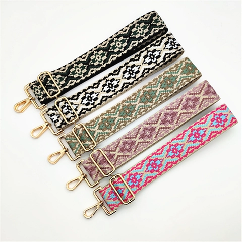 Wide Bag Strap Adjustable Woven Ethnic Geometric Pattern Replacement Shoulder Crossbody Strap For Women