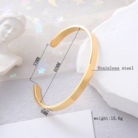 Bracelet Jonc Ouvert En Forme De C Minimaliste Acier Inoxydable Poli Miroir Bijoux De Mode Accessoire