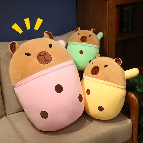 Capybara Plush Toy Bubble Tea Cup Shape Soft Short Plush Stuffed Animal Doll Home Decor Pillow Birthday Gift For Kids