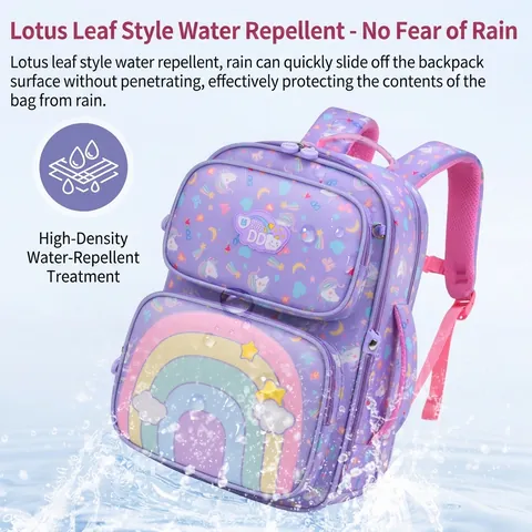 Girls School Backpack Pencil Case Handbag Waterproof Polyester Ergonomic Reflective Cartoon Unicorn Rainbow Primary