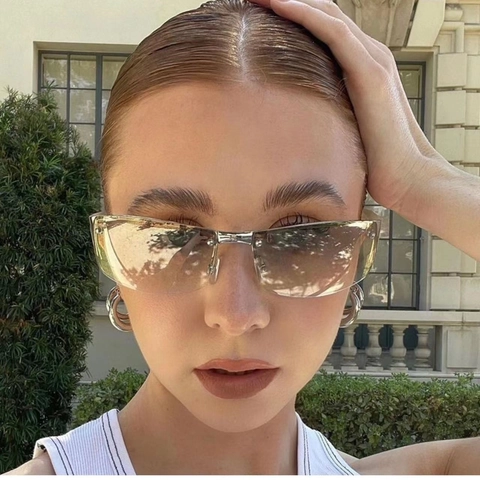 Randlose Sonnenbrille Eckige Verlaufsgläser Strass Dekor Y2K Millennium Stil UV400 Schutz Mode Brillen Damen Herren