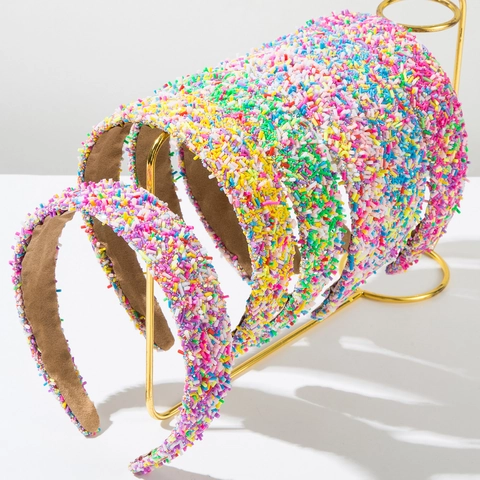 Dopamine Rainbow Sprinkle Wide Headband Fashion Colorful Sugar Sprinkle Hair Band Suede Anti-Slip Lining Women Accessories