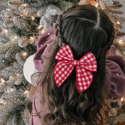 Vintage Academy Style Plaid Bow Hair Clip For Kids Girls Christmas Polyester Fabric Handmade Fishtail Bowknot Hair Accessories