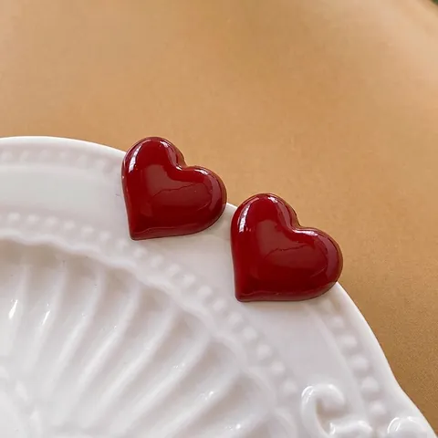 Vintage Rote Herz Ohrstecker Legierung Emaille Mit Silbernem Ohrstecker Stift Süßer Minimalistischer Schmuck