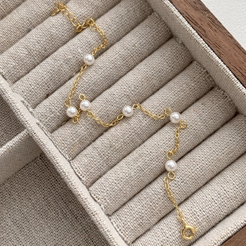 Pulsera De Perlas Artificiales Con Cadena De Plata De Ley 925 Elegante Redonda Estilo Francés Para Mujer Joyería De Moda