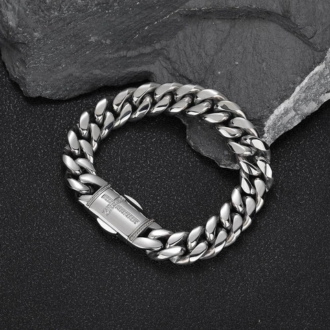 Bracciale a Catena Cubana in Acciaio Inossidabile Hip Hop per Uomo Donna Con Fibbia a Croce in Strass Oro Argento Gioielli