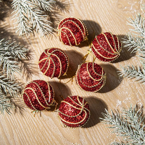 Christmas Tree Ball Ornaments Glitter Foam Plush Reindeer Pattern Hanging Decor Festive Holiday Party Accessory