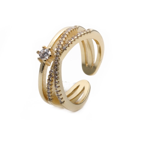 Geometrischer Überkreuzter Mehrlagiger Verstellbarer Offener Ring Kupfer Mit Mikroverzierten Zirkonia Modeschmuck Für Damen