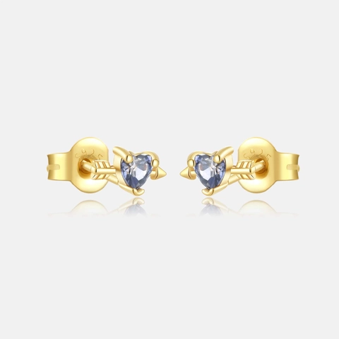 Orecchini a Bottone a Cuore Con Freccia di Cupido in Argento Sterling 925 Per Donna Orecchini a Cuore in Strass Placcati Oro 18K