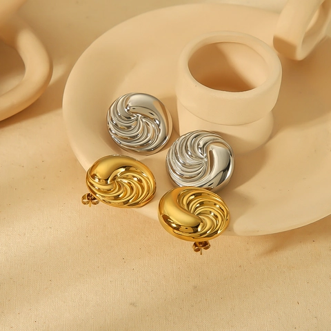 18K Vergoldete 304 Edelstahl Wirbel Ohrstecker Minimalistische Runde Vortex Muster Schmuck Für Damen