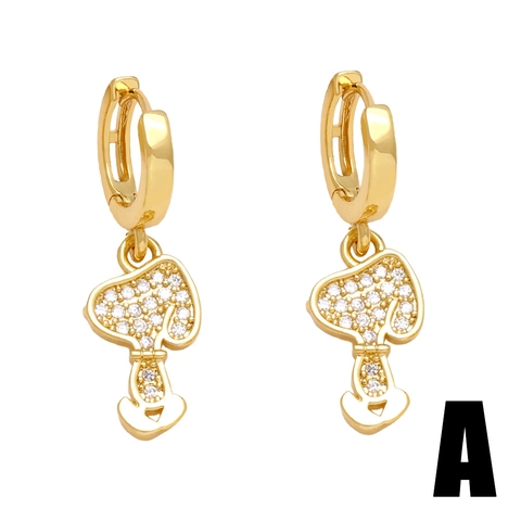 Boucles D'oreilles Pendantes En Cuivre Plaqué Or Avec Zircon Et Émail Pendentif Animal Champignon Coeur Bijoux Pour Femmes