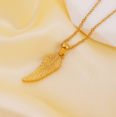 Collana Pendente Ala Angelo PVD Oro 18K Placcato Acciaio Inossidabile Piuma Delicata Gioielli Tendenza Donna
