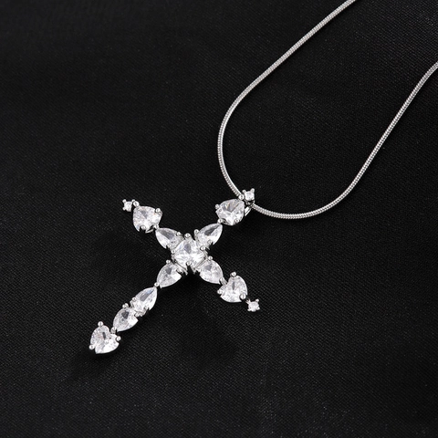 Hip Hop Kupfer Kreuz Anhänger Halskette Für Damen Versilbert Herz Strass Eingelegt Mode Schmuck Charm Anhänger Halsketten