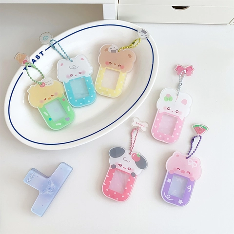 Cartoon Acryl Mini Fotorahmen Schlüsselanhänger Für Tasche Dekor Tragbare Kartenhalter Schlüsselanhänger Nette Studenten Schreibwaren Damen Kinder Geschenk