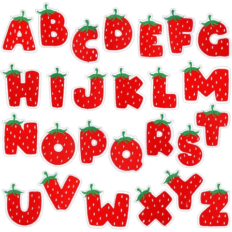 Embroidered Alphabet Patches Iron On Strawberry Letter Patches DIY Applique For Clothing Bag Decoration Cartoon Style