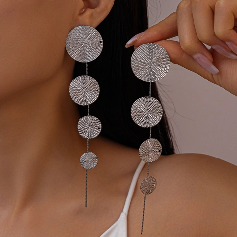 Geometrische Ronde Alloy Druppeloorbellen Met 925 Sterling Zilveren Oorknopjes Lange Spiraal Textuur Voor Dames