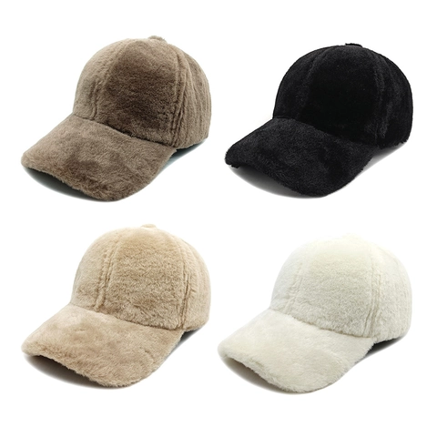 Gorra De Béisbol De Piel Sintética Espesada Invierno Cálido Color Sólido Aire Libre Casual Sombrero De Ala Curva Para Hombres Mujeres