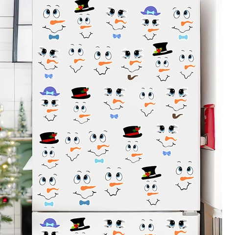 Christmas Snowman Face DIY Wall Stickers PVC Self Adhesive Refrigerator Window Decals For Xmas Festive Home Party Decoration