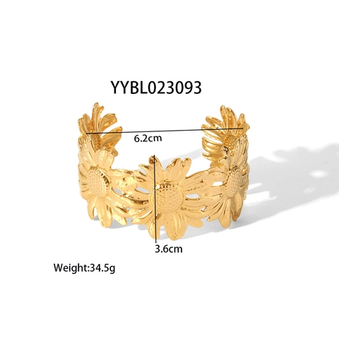 Sunflower Leaf Feather Ginkgo Gold 304 Stainless Steel Cuff Bracelet Bangle Waterproof Hypoallergenic Jewelry For Women