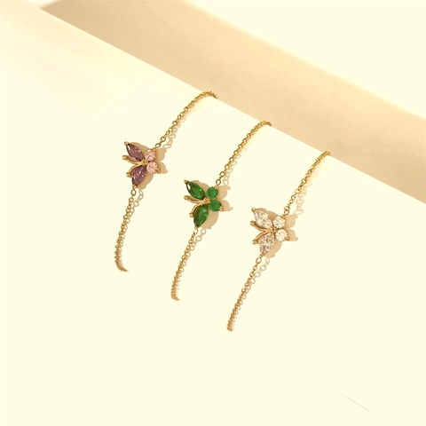 Bracelet Pendentif Papillon Acier Inoxydable Plaqué Or 18K Zircon Coloré Bijoux Minimalistes Réglables Pour Femmes
