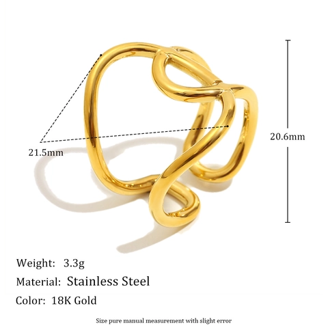 Cross Knot Open Ring 18K Gold Plated Stainless Steel Geometric Intertwined Lines Minimalist Jewelry Gift For Women