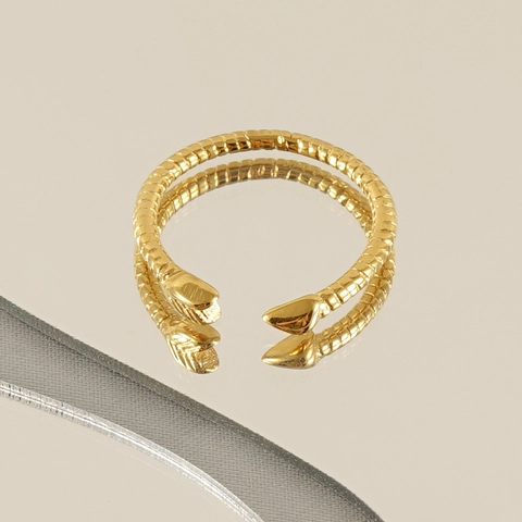 Anello Serpente Acciaio Inossidabile Placcato Oro 18K Apertura Regolabile Texture Squame Di Serpente Gioielli Minimal Per Donna