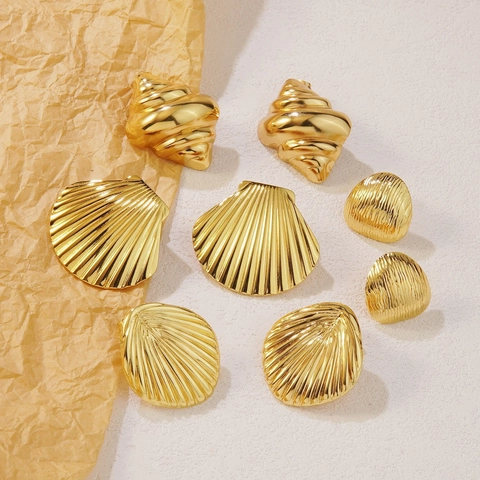 Stainless Steel Earrings Sea Shell Starfish Flower Heart Geometric Vintage Fashion Gold Plated Jewelry For Women