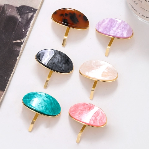 Gancho Para Coleta Ovalado Geométrico De Acetato Y Aleación Textura De Mármol Estilo Retro Japonés Accesorios De Cabello