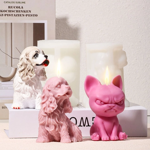3D Hond Siliconen Vorm Dier Franse Bulldog Cocker Spaniel Vorm Voor Kaarsen Maken DIY Gips Zeep Hars Knutselen Decoratie