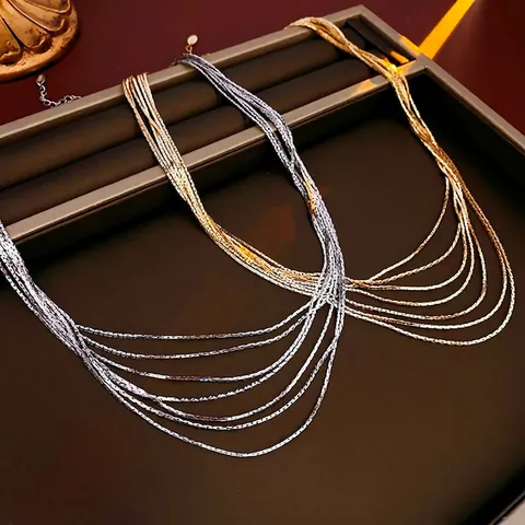 Collana A Catena Di Serpente Multistrato In Rame Placcato Oro Vero Catena Di Clavicola Minimalista Gioielli Da Donna