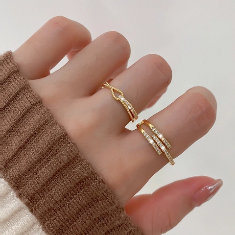 Minimalistischer Geometrischer Verflochtener Knoten Offener Ring Für Damen Kupfer Zirkonia Eingelegt Verstellbarer Fingerring Schmuck