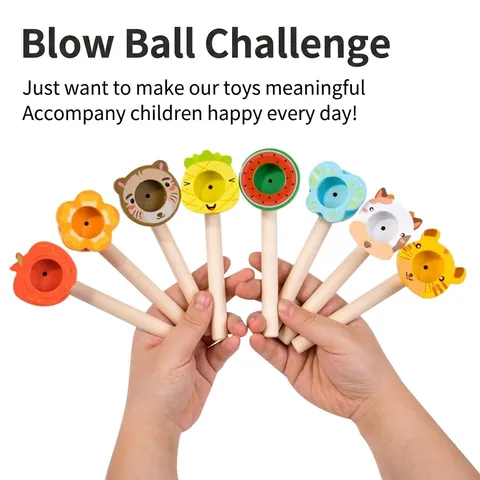 Wooden Cartoon Floating Blow Ball Toy Breath Training Lung Capacity Exercise Sensory Game For Kids Montessori Learning Physics