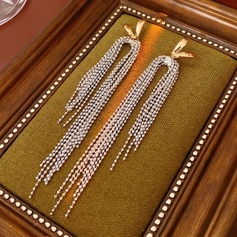 Bicolor Lange Quasten Ohrhänger Mit 18K Vergoldetem Kupfer Und 925 Sterling Silber Ohrstecker Zirkon Elegante Schmuck