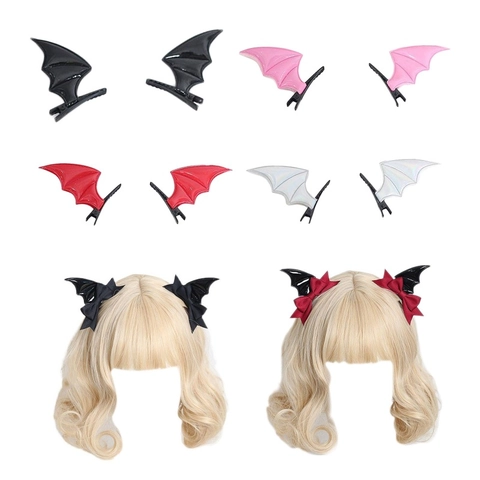 Pinzas Para El Pelo Alas De Murciélago Diablo Cuero Sintético Lazo Satén Goth Lolita Halloween Cosplay Accesorios