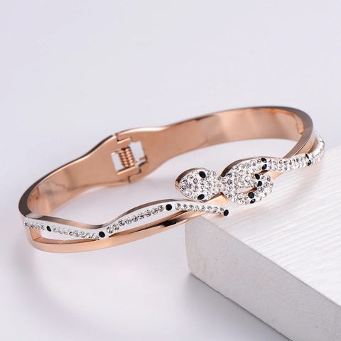 Bracciale Rigido In Acciaio Inossidabile Per Donna Forma Animale Serpente Leopardo Con Strass Gioielli Di Moda