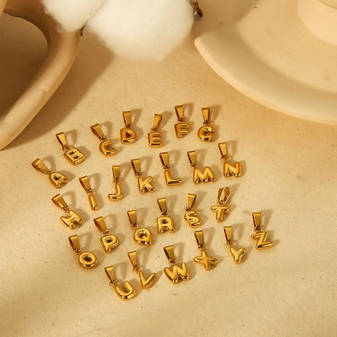 Bubble Letter Pendant 18K Gold Plated Stainless Steel 3D Alphabet Charms DIY Jewelry Making Accessories