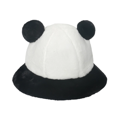 Cappello da Pescatore in Peluche con Orecchie di Panda Invernale Caldo Ecopelliccia Bianco E Nero Contrasto Colore Donna