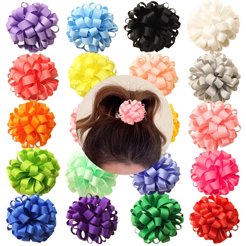Lazos Para El Cabello De Cinta De Faille Hechos A Mano Flor Bola Elásticos Soporte De Cola De Caballo Accesorios Niñas