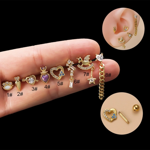 Orecchini A Lobo Cuore Zampa Di Gatto Acciaio Inossidabile Zircone Piercing Cartilagine Gioielli Di Moda Donna