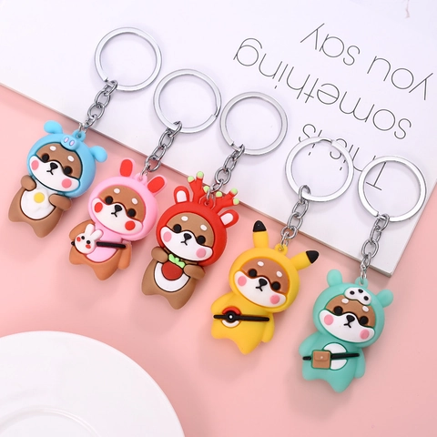 Cartoon Shiba Inu Hond Sleutelhanger PVC Zacht Rubber Dier Verkleed Tas Hanger Creatief Cadeau Voor Vrienden